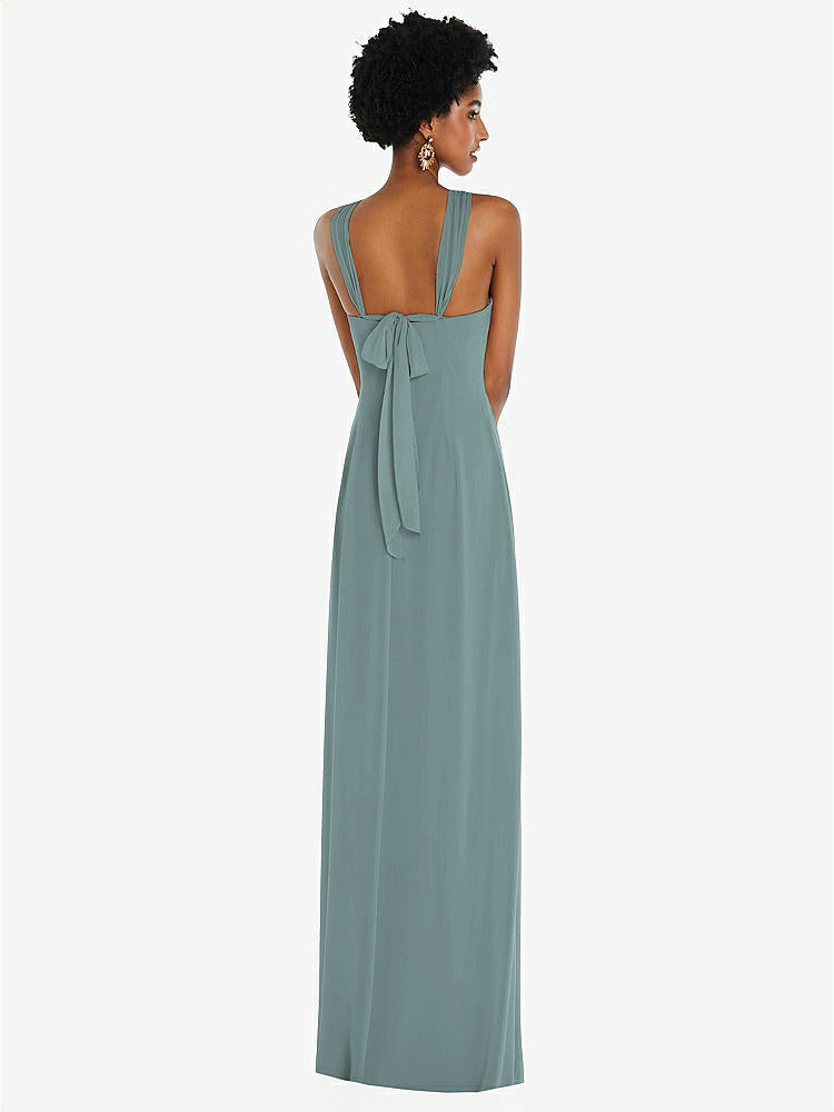 【STYLE: 3109】Draped Chiffon Grecian Column Gown with Convertible Straps【COLOR: Icelandic】