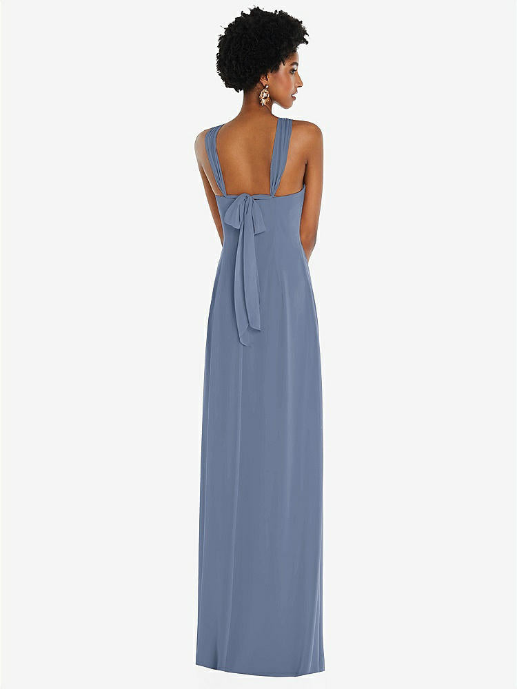 【STYLE: 3109】Draped Chiffon Grecian Column Gown with Convertible Straps【COLOR: Larkspur Blue】