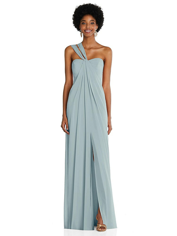 【STYLE: 3109】Draped Chiffon Grecian Column Gown with Convertible Straps【COLOR: Morning Sky】