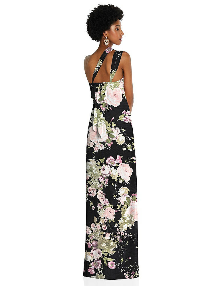 【STYLE: 3109】Draped Chiffon Grecian Column Gown with Convertible Straps【COLOR: Noir Garden】