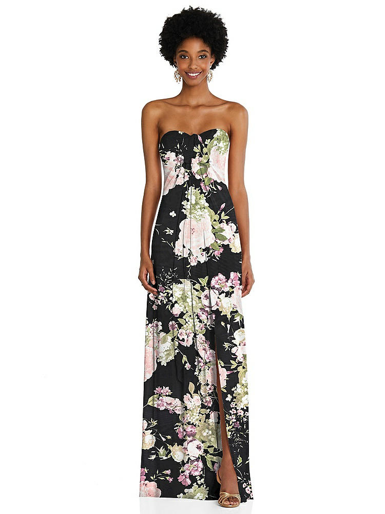 【STYLE: 3109】Draped Chiffon Grecian Column Gown with Convertible Straps【COLOR: Noir Garden】