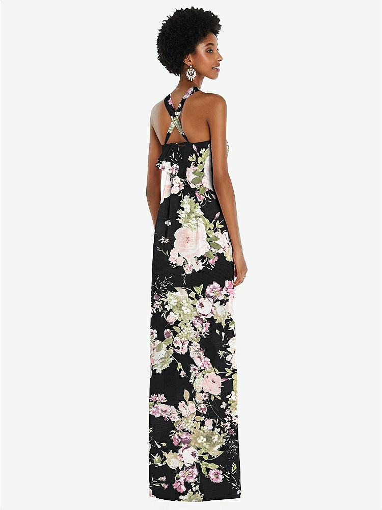 【STYLE: 3109】Draped Chiffon Grecian Column Gown with Convertible Straps【COLOR: Noir Garden】