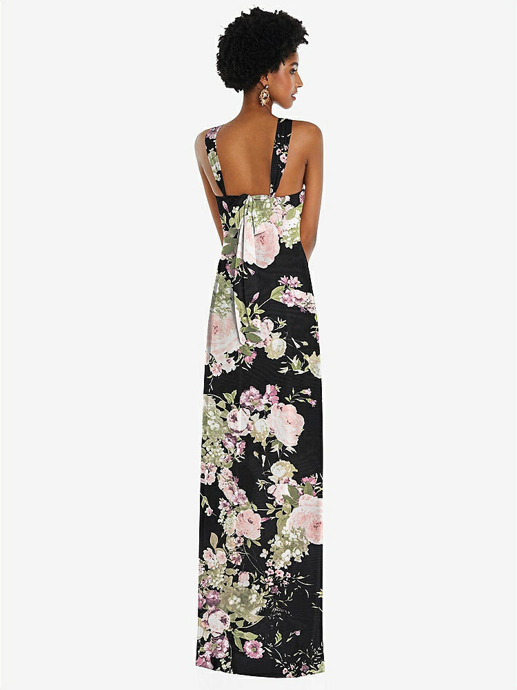【STYLE: 3109】Draped Chiffon Grecian Column Gown with Convertible Straps【COLOR: Noir Garden】