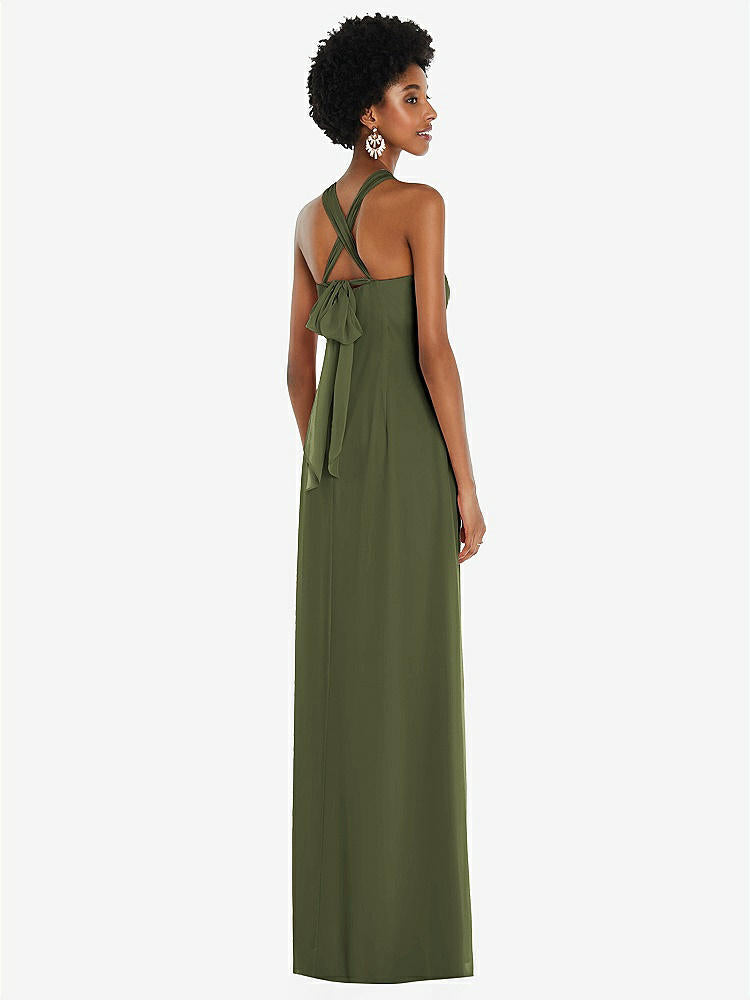 【STYLE: 3109】Draped Chiffon Grecian Column Gown with Convertible Straps【COLOR: Olive Green】