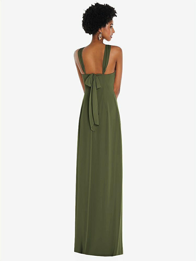 【STYLE: 3109】Draped Chiffon Grecian Column Gown with Convertible Straps【COLOR: Olive Green】