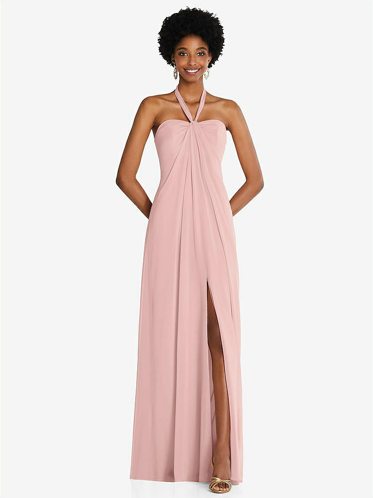 【STYLE: 3109】Draped Chiffon Grecian Column Gown with Convertible Straps【COLOR: Rose - PANTONE Rose Quartz】