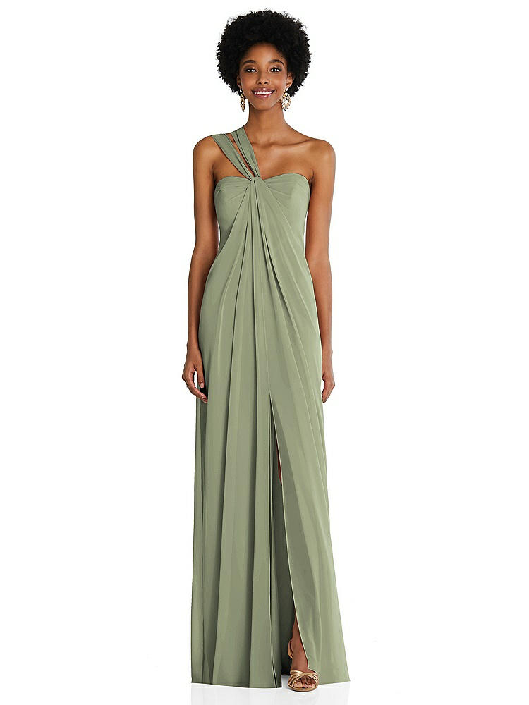 【STYLE: 3109】Draped Chiffon Grecian Column Gown with Convertible Straps【COLOR: Sage】