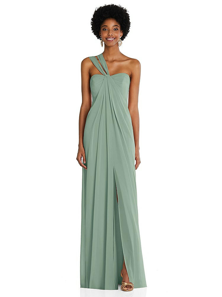 【STYLE: 3109】Draped Chiffon Grecian Column Gown with Convertible Straps【COLOR: Seagrass】