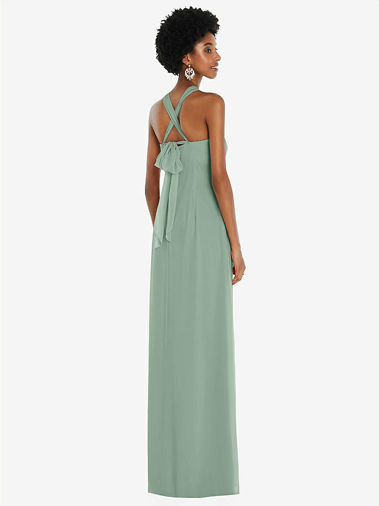 【STYLE: 3109】Draped Chiffon Grecian Column Gown with Convertible Straps【COLOR: Seagrass】