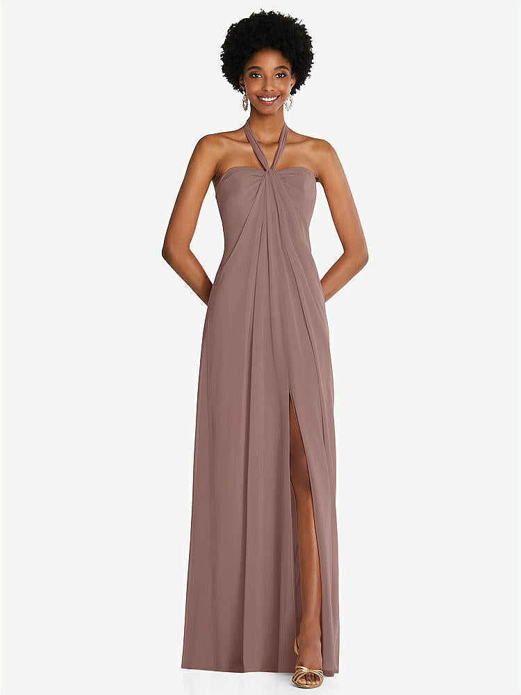 【STYLE: 3109】Draped Chiffon Grecian Column Gown with Convertible Straps【COLOR: Sienna】