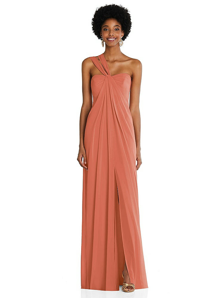 【STYLE: 3109】Draped Chiffon Grecian Column Gown with Convertible Straps【COLOR: Terracotta Copper】
