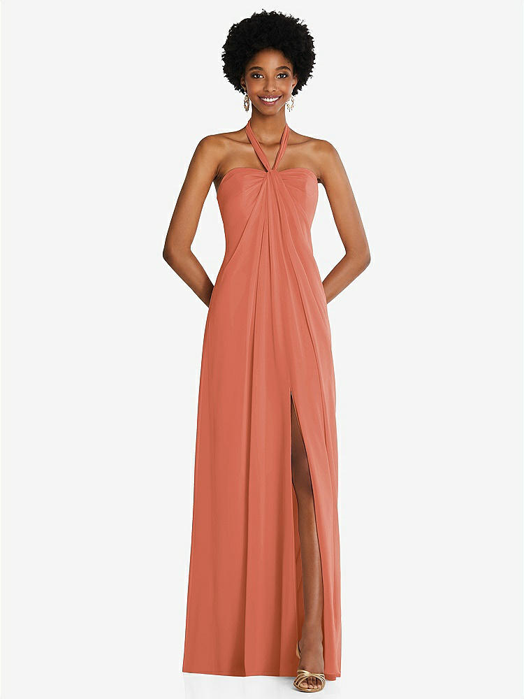 【STYLE: 3109】Draped Chiffon Grecian Column Gown with Convertible Straps【COLOR: Terracotta Copper】