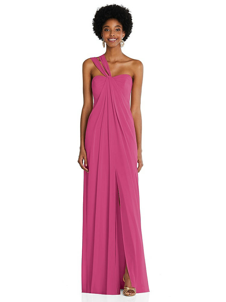 【STYLE: 3109】Draped Chiffon Grecian Column Gown with Convertible Straps【COLOR: Tea Rose】