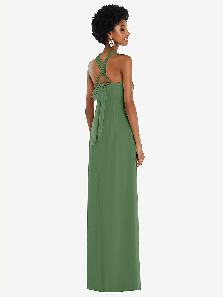【STYLE: 3109】Draped Chiffon Grecian Column Gown with Convertible Straps【COLOR: Vineyard Green】