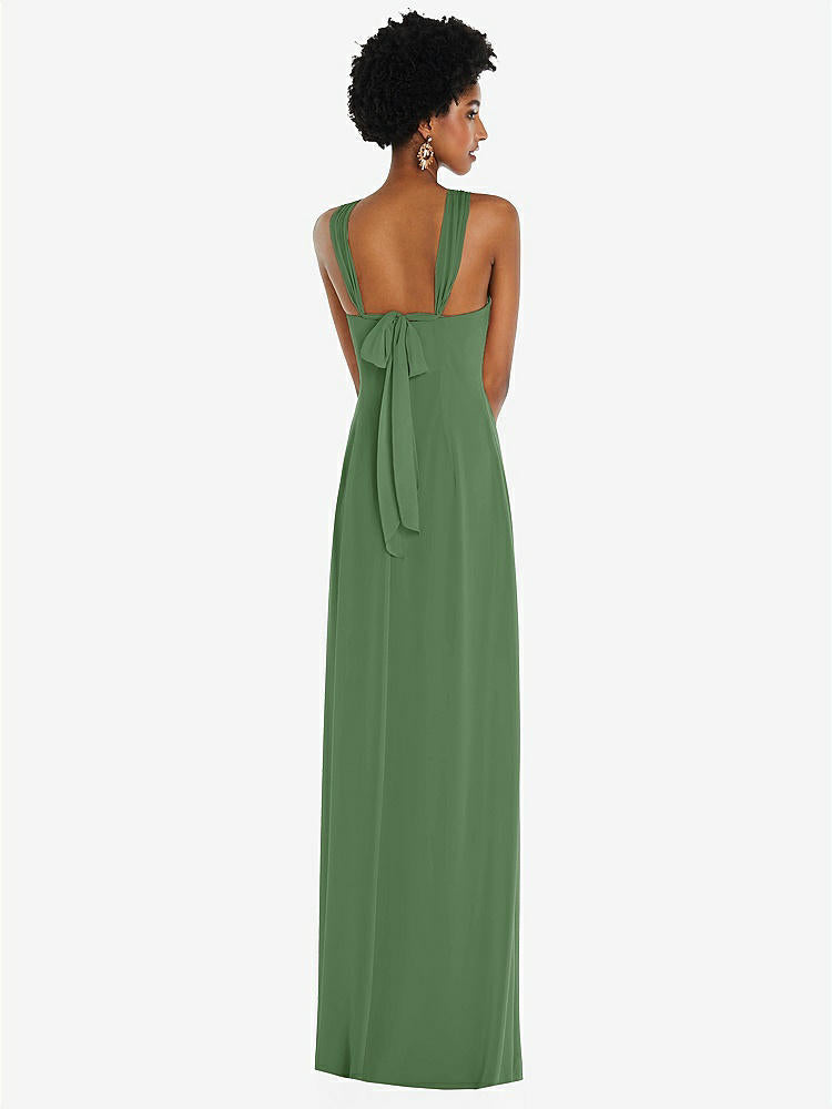 【STYLE: 3109】Draped Chiffon Grecian Column Gown with Convertible Straps【COLOR: Vineyard Green】