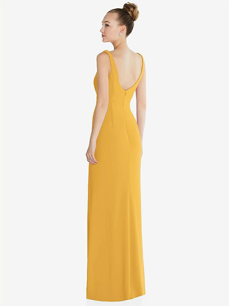 【STYLE: 6852】Wide Strap Slash Cutout Empire Dress with Front Slit【COLOR: NYC Yellow】