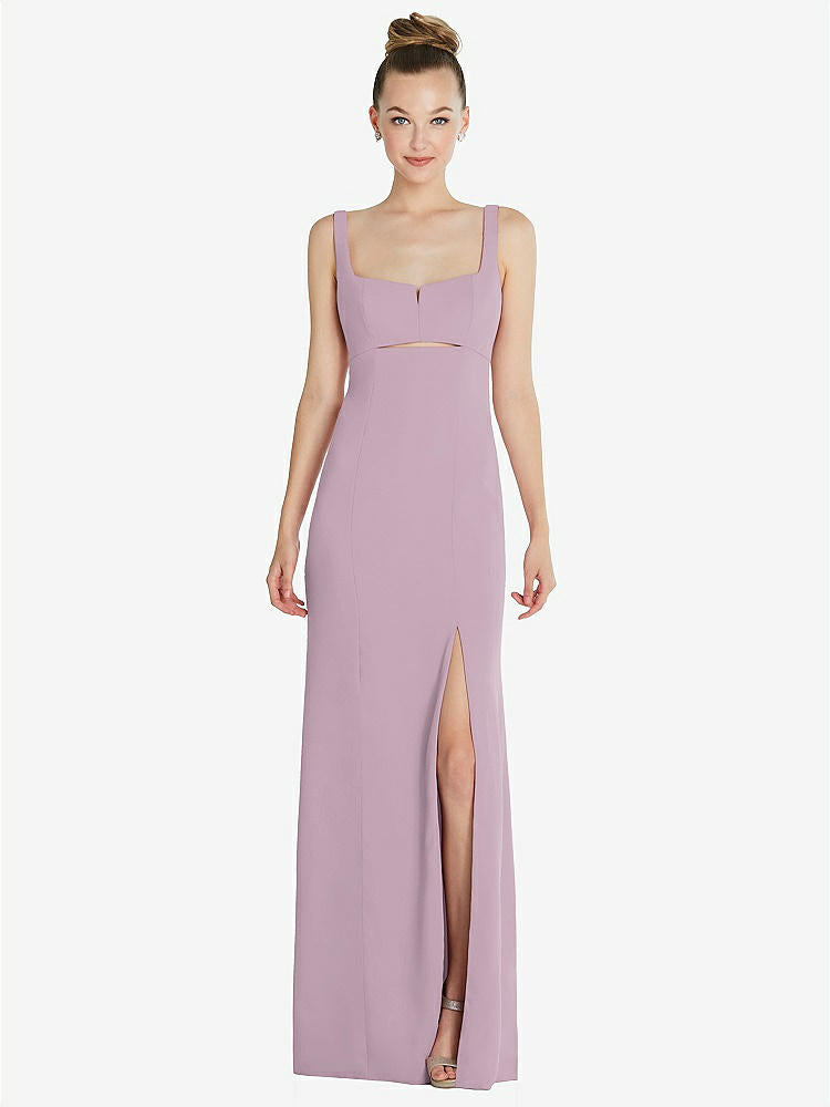 【STYLE: 6852】Wide Strap Slash Cutout Empire Dress with Front Slit【COLOR: Suede Rose】