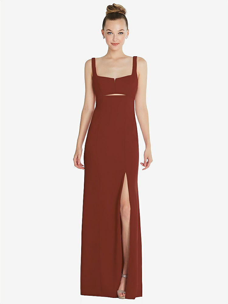 【STYLE: 6852】Wide Strap Slash Cutout Empire Dress with Front Slit【COLOR: Auburn Moon】