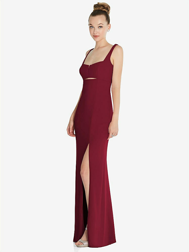 【NEW】【STYLE: 6852】ワイド ストラップ スラッシュ カットアウト 帝国 ドレス 前面 スリット【COLOR: Burgundy】【SIZE: 00-30W】