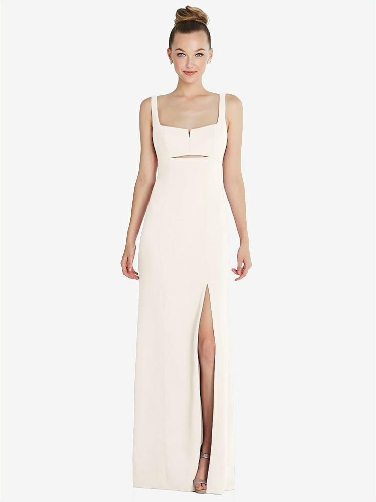 【STYLE: 6852】Wide Strap Slash Cutout Empire Dress with Front Slit【COLOR: Ivory】