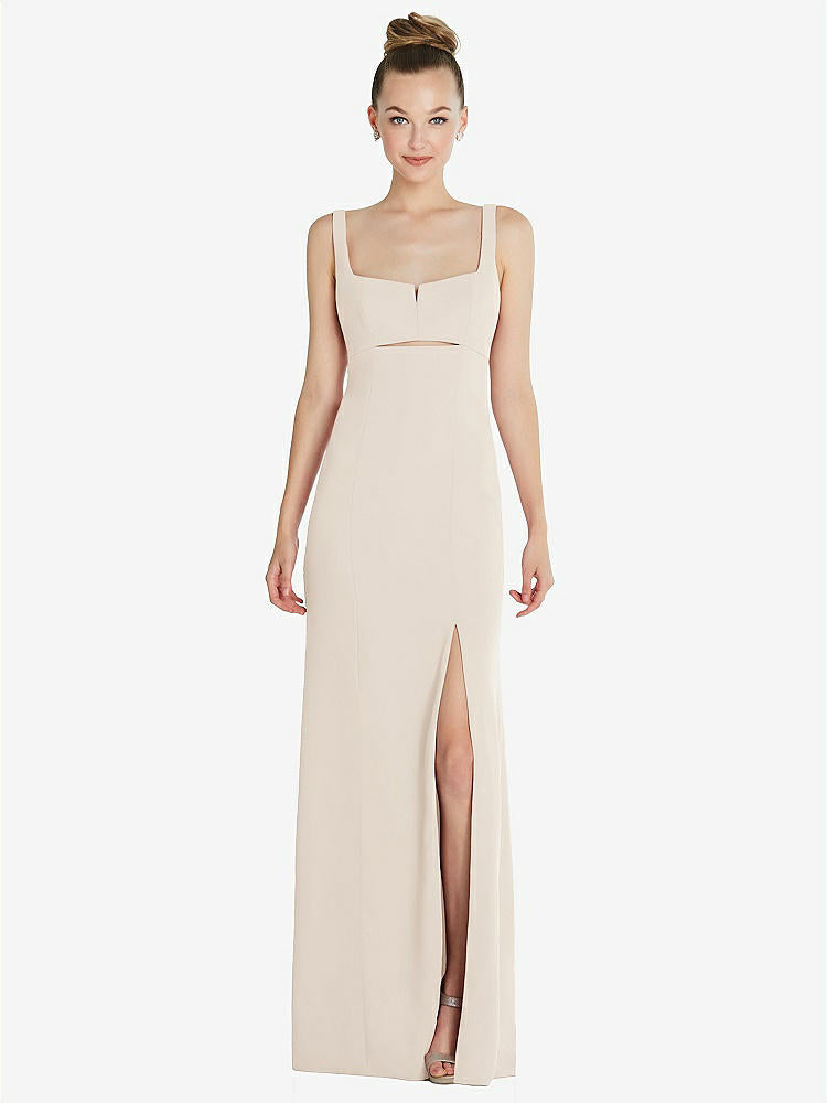 【STYLE: 6852】Wide Strap Slash Cutout Empire Dress with Front Slit【COLOR: Oat】