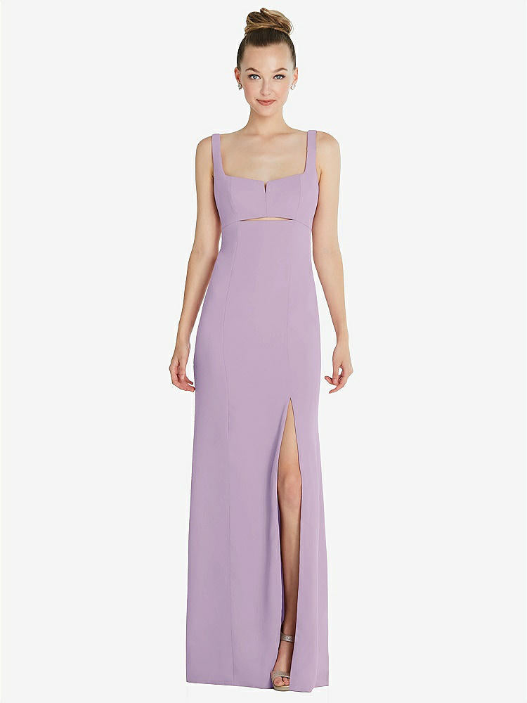【STYLE: 6852】Wide Strap Slash Cutout Empire Dress with Front Slit【COLOR: Pale Purple】