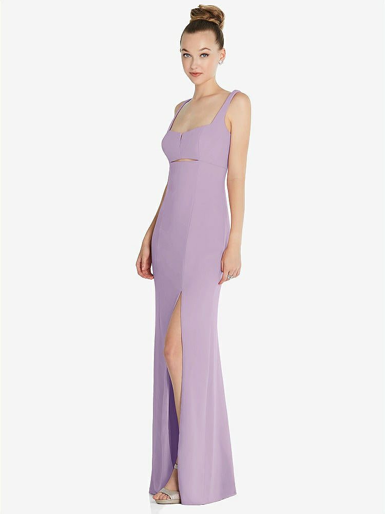 【STYLE: 6852】Wide Strap Slash Cutout Empire Dress with Front Slit【COLOR: Pale Purple】