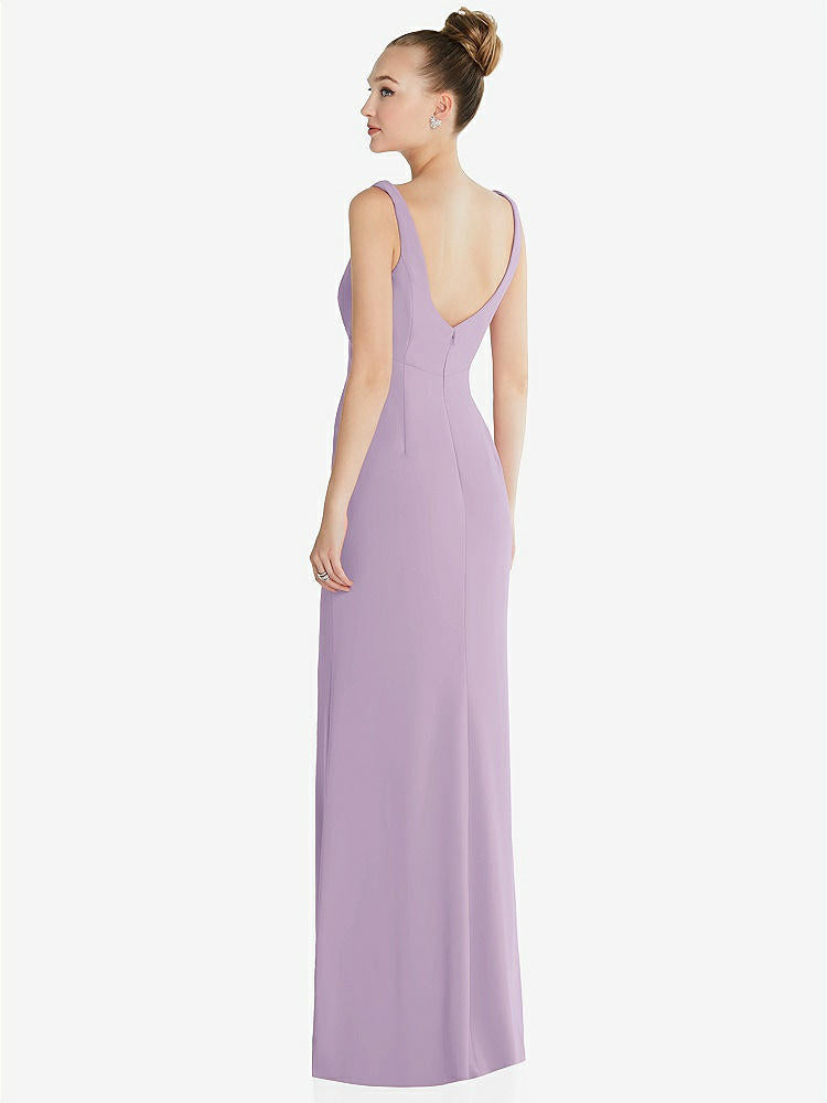 【STYLE: 6852】Wide Strap Slash Cutout Empire Dress with Front Slit【COLOR: Pale Purple】