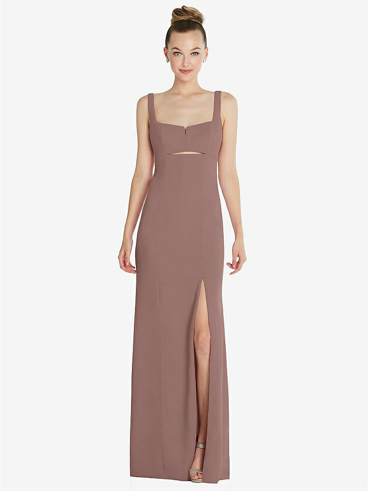 【STYLE: 6852】Wide Strap Slash Cutout Empire Dress with Front Slit【COLOR: Sienna】