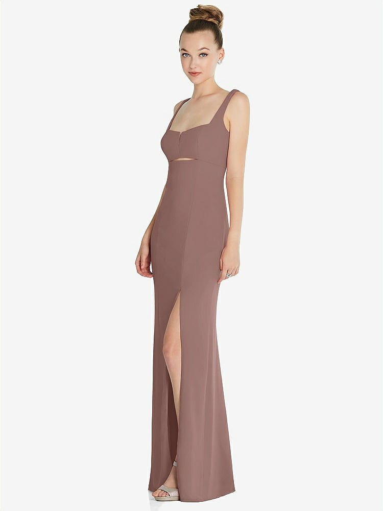 【STYLE: 6852】Wide Strap Slash Cutout Empire Dress with Front Slit【COLOR: Sienna】