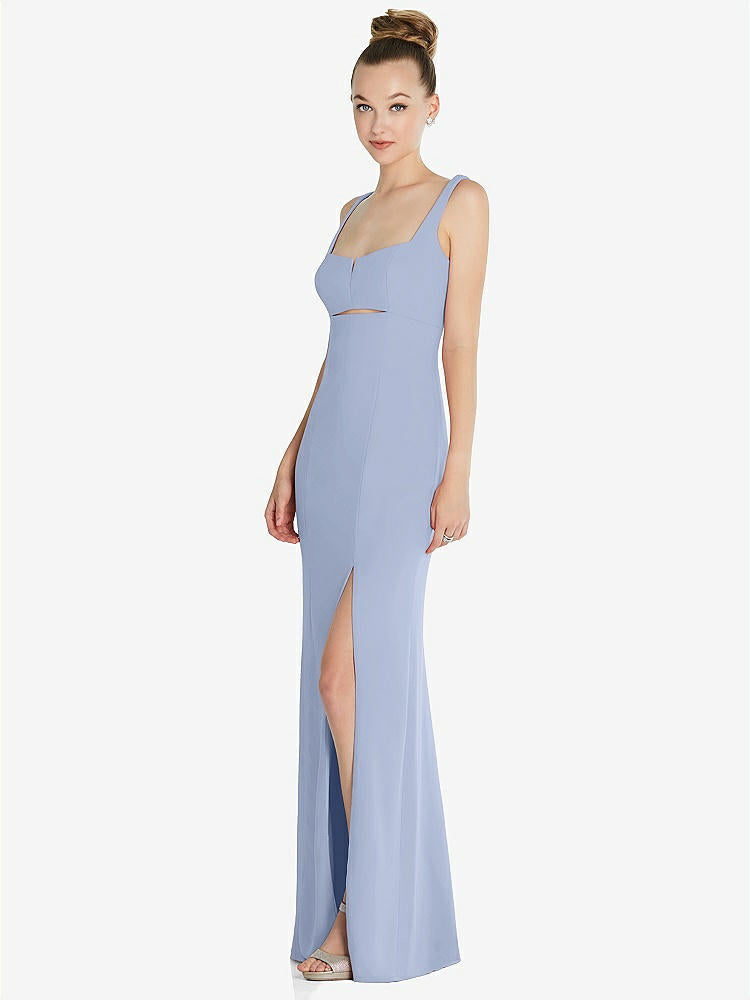 【NEW】【STYLE: 6852】ワイド ストラップ スラッシュ カットアウト 帝国 ドレス 前面 スリット【COLOR: Sky Blue】【SIZE: 00-30W】