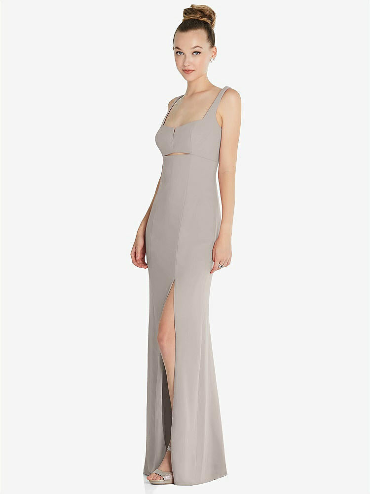 【NEW】【STYLE: 6852】ワイド ストラップ スラッシュ カットアウト 帝国 ドレス 前面 スリット【COLOR: Taupe】【SIZE: 00-30W】