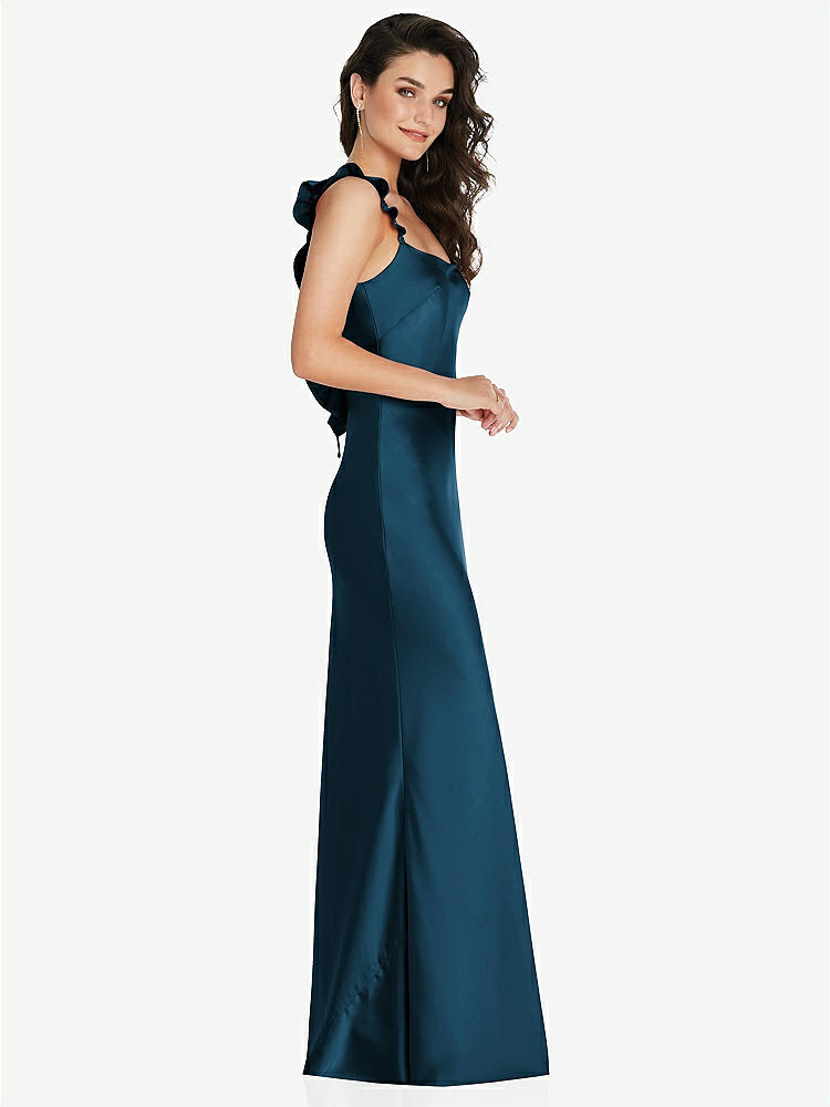【NEW】【STYLE: 8219】フリル トリミング オープンバック マキシ スリップ ドレス【COLOR: Atlantic Blue】【SIZE: 00-30W】