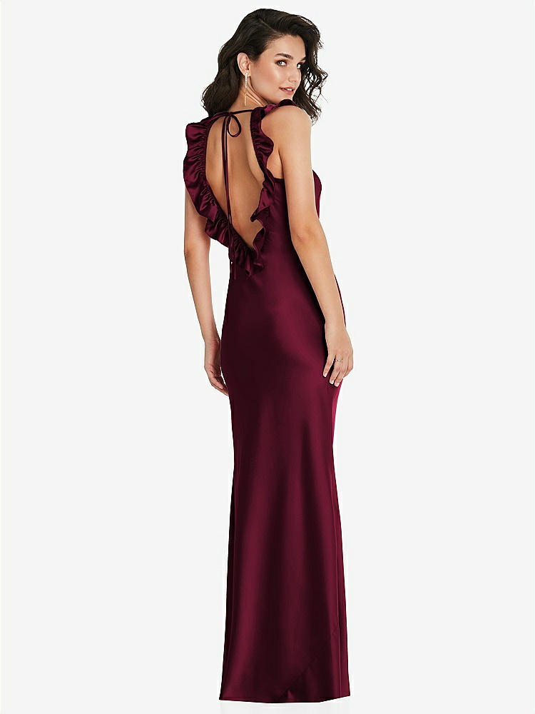 【NEW】【STYLE: 8219】フリル トリミング オープンバック マキシ スリップ ドレス【COLOR: Cabernet】【SIZE: 00-30W】