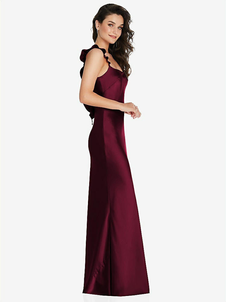 【NEW】【STYLE: 8219】フリル トリミング オープンバック マキシ スリップ ドレス【COLOR: Cabernet】【SIZE: 00-30W】