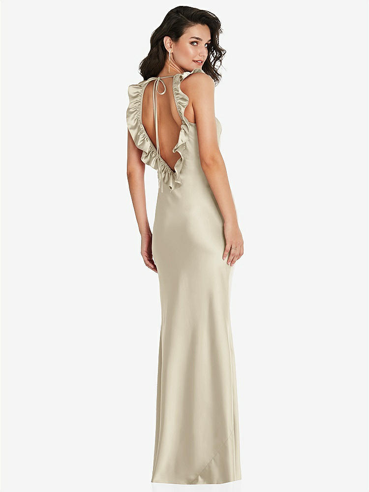 【NEW】【STYLE: 8219】フリル トリミング オープンバック マキシ スリップ ドレス【COLOR: Champagne】【SIZE: 00-30W】