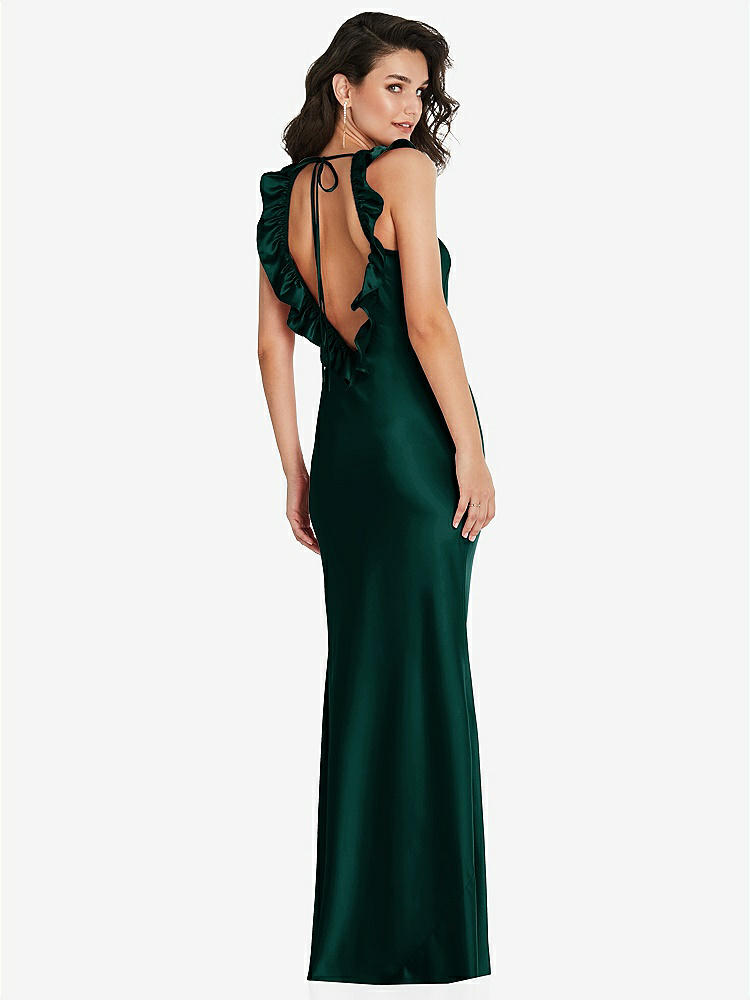 【NEW】【STYLE: 8219】フリル トリミング オープンバック マキシ スリップ ドレス【COLOR: Evergreen】【SIZE: 00-30W】