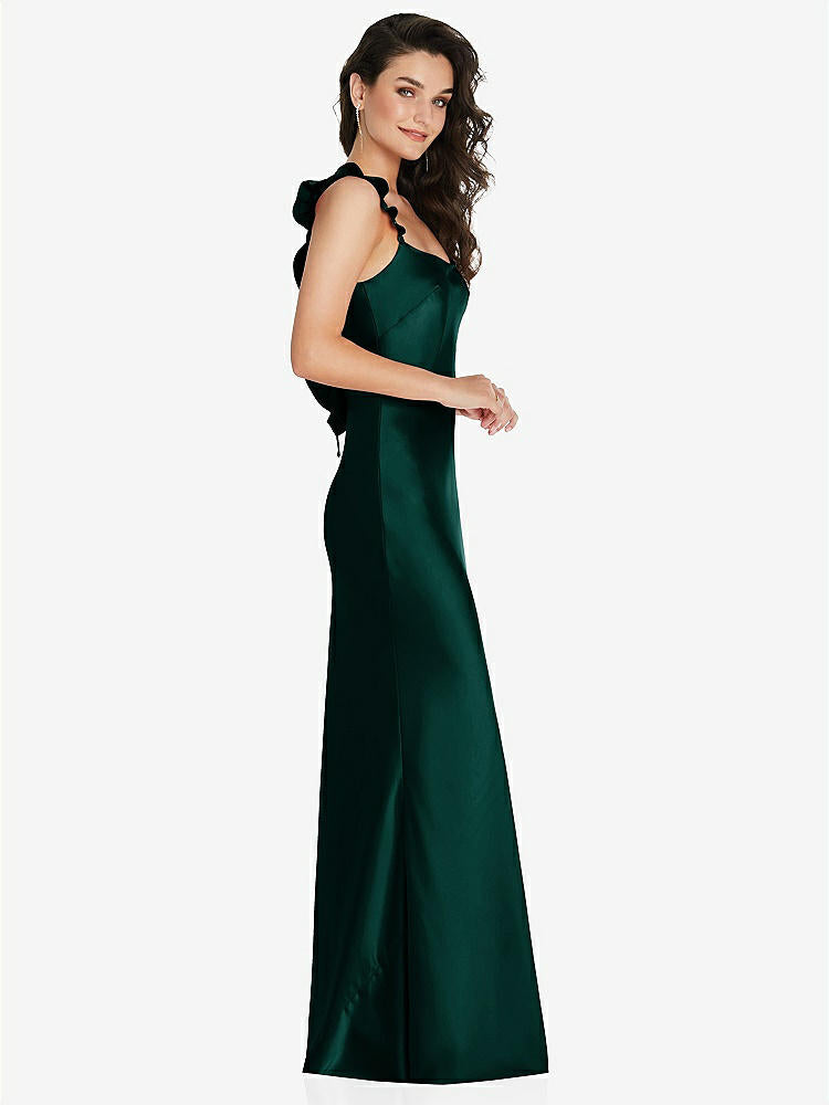 【NEW】【STYLE: 8219】フリル トリミング オープンバック マキシ スリップ ドレス【COLOR: Evergreen】【SIZE: 00-30W】