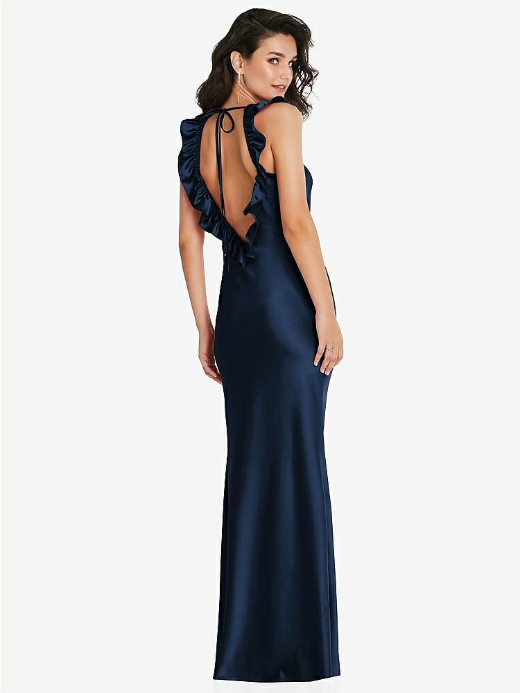 【NEW】【STYLE: 8219】フリル トリミング オープンバック マキシ スリップ ドレス【COLOR: Midnight Navy】【SIZE: 00-30W】