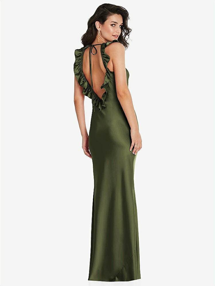 【NEW】【STYLE: 8219】フリル トリミング オープンバック マキシ スリップ ドレス【COLOR: Olive Green】【SIZE: 00-30W】