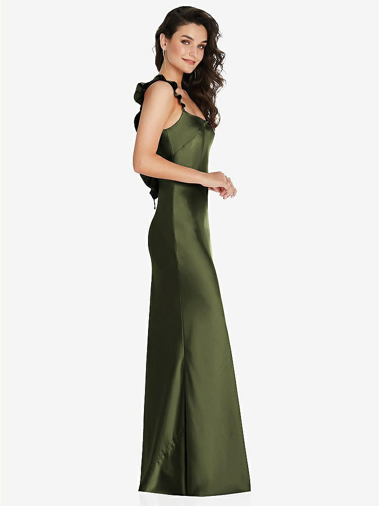 【NEW】【STYLE: 8219】フリル トリミング オープンバック マキシ スリップ ドレス【COLOR: Olive Green】【SIZE: 00-30W】