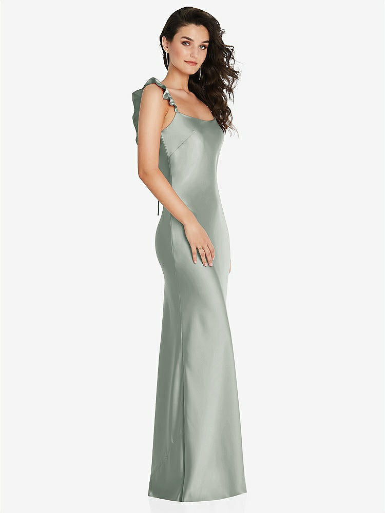【NEW】【STYLE: 8219】フリル トリミング オープンバック マキシ スリップ ドレス【COLOR: Willow Green】【SIZE: 00-30W】