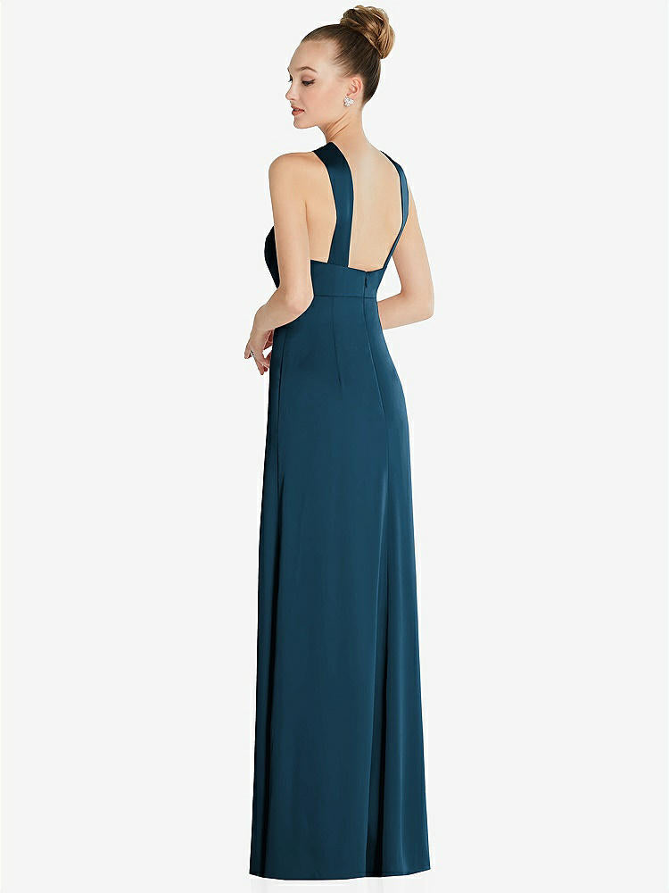 【STYLE: 6855】Draped Twist Halter Low-Back Satin Empire Dress【COLOR: Atlantic Blue】