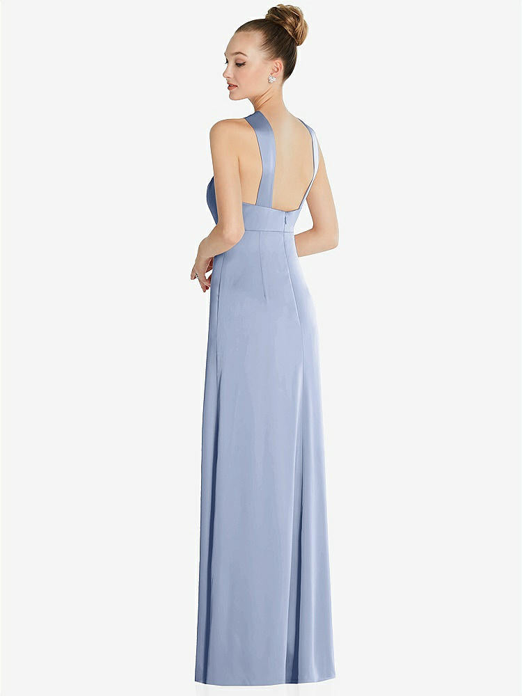 【STYLE: 6855】Draped Twist Halter Low-Back Satin Empire Dress【COLOR: Sky Blue】