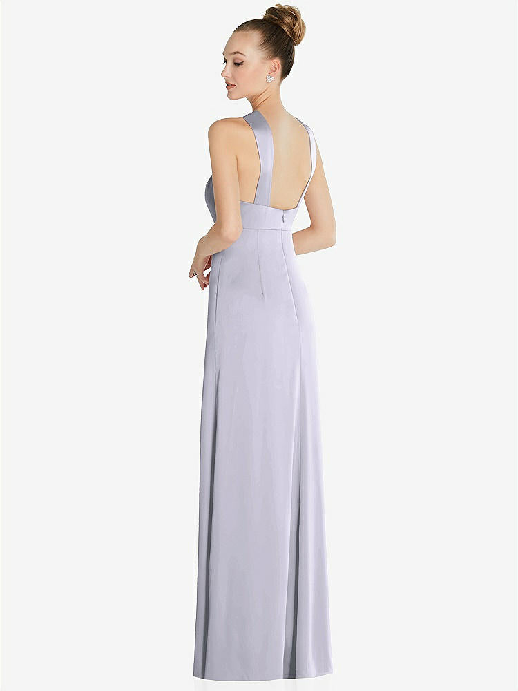 【STYLE: 6855】Draped Twist Halter Low-Back Satin Empire Dress【COLOR: Silver Dove】