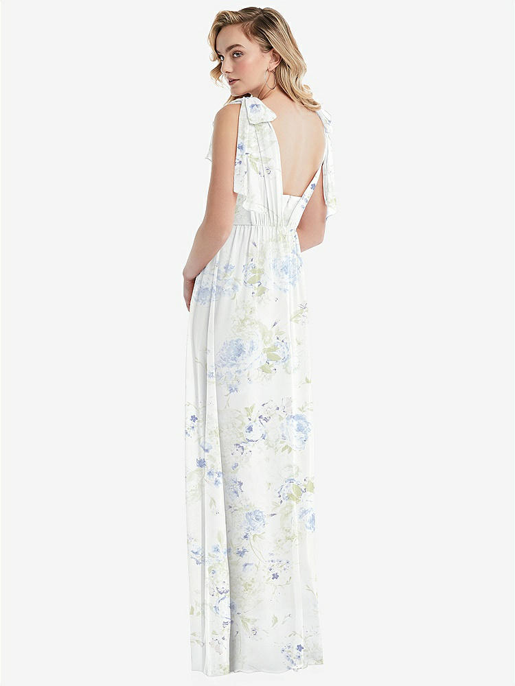 【NEW】【STYLE: TH095】エンパイア ウエスト シャイレッド スカート コンバーチブル サッシ ネクタイ マキシ ドレス【COLOR: Bleu Garden】【SIZE: 00-30W】