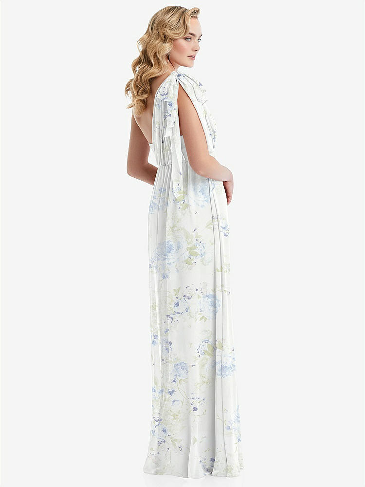 【NEW】【STYLE: TH095】エンパイア ウエスト シャイレッド スカート コンバーチブル サッシ ネクタイ マキシ ドレス【COLOR: Bleu Garden】【SIZE: 00-30W】