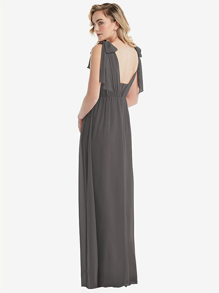 【NEW】【STYLE: TH095】エンパイア ウエスト シャイレッド スカート コンバーチブル サッシ ネクタイ マキシ ドレス【COLOR: Caviar Gray】【SIZE: 00-30W】
