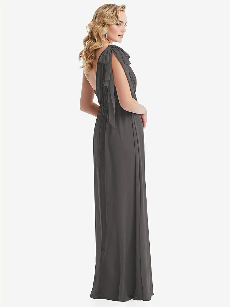 【NEW】【STYLE: TH095】エンパイア ウエスト シャイレッド スカート コンバーチブル サッシ ネクタイ マキシ ドレス【COLOR: Caviar Gray】【SIZE: 00-30W】
