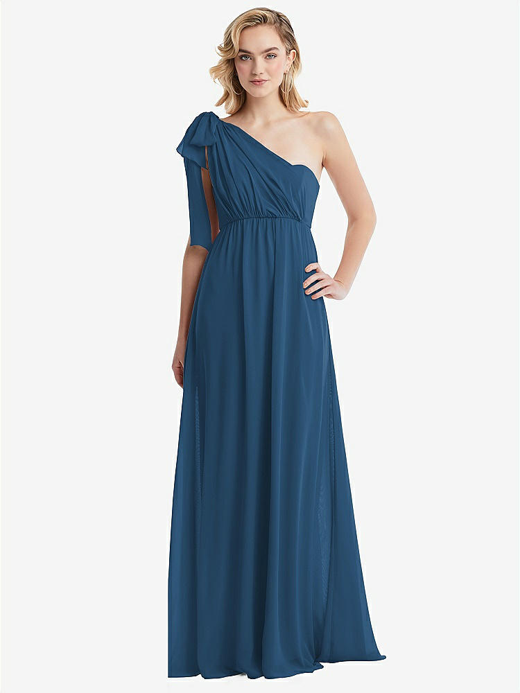 【STYLE: TH095】Empire Waist Shirred Skirt Convertible Sash Tie Maxi Dress【COLOR: Dusk Blue】